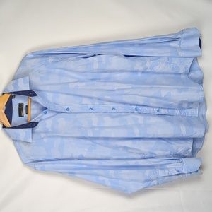 QUIETI Men's Blue Tonal Camo Jacquard Long-Sleeve Shirt Size Large